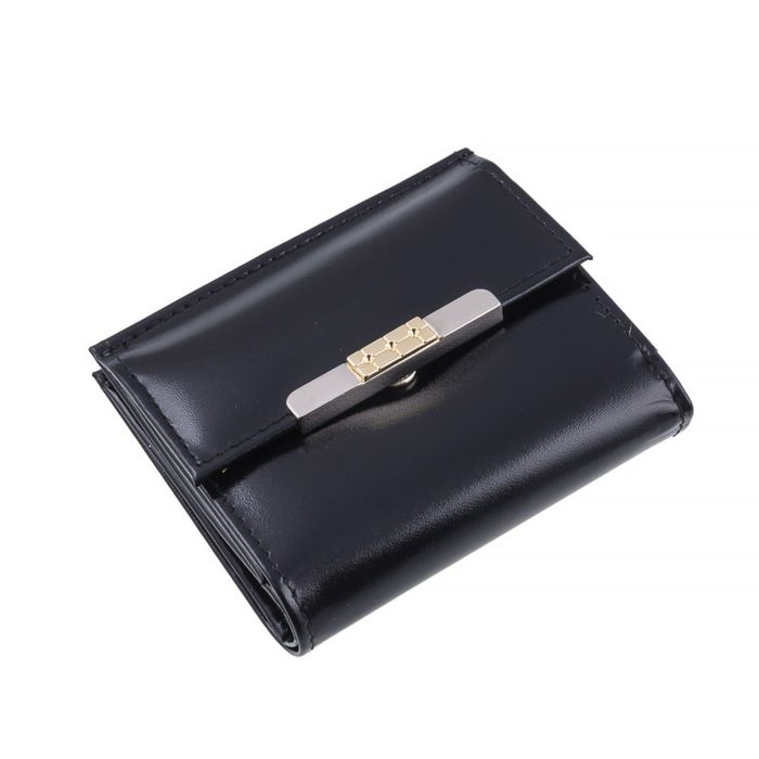 Кошелёк женский на кнопке раскладной,1 отдел для купюр, для монет, для кредитных карт, цвет чёрный