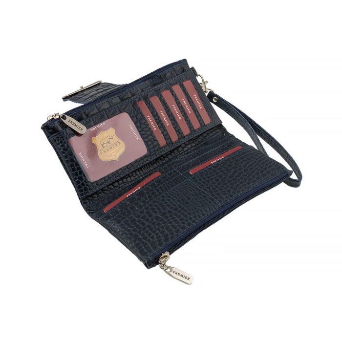 Портмоне женское, 3 отдела для купюр, для монет, для кредитных карт, цвет синий