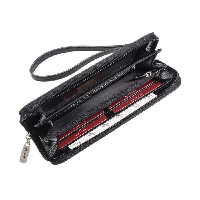 Портмоне женское на молнии, 3 отдела для купюр, для монет, для кредитных карт, цвет чёрный