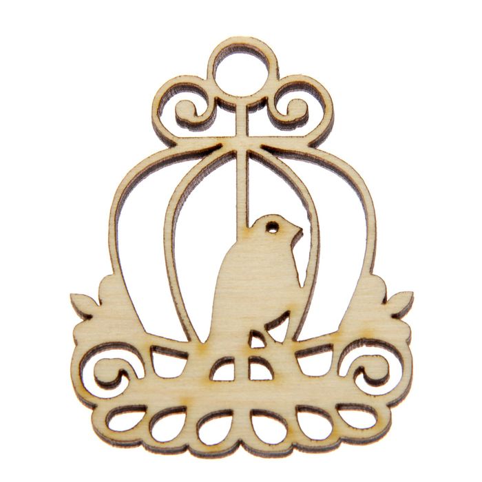 Декоративный элемент из фанеры "Птичка в ажурной клетке" 5х4х0,4см