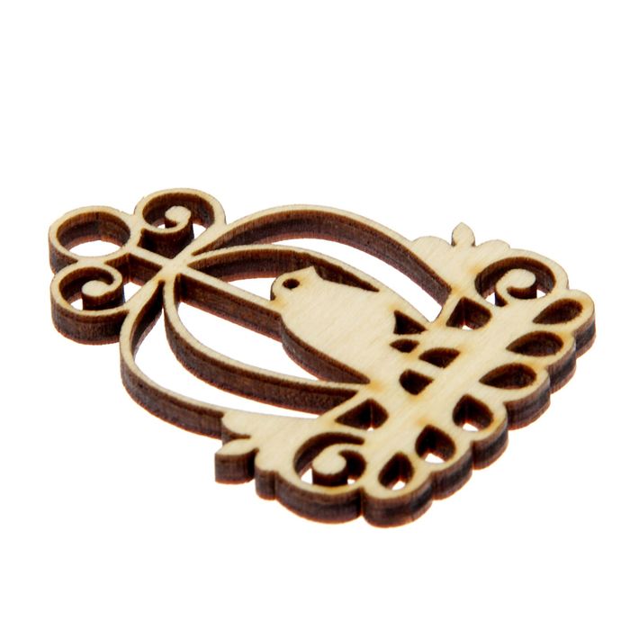 Декоративный элемент из фанеры "Птичка в ажурной клетке" 5х4х0,4см