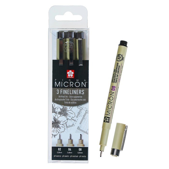 Ручка капиллярная набор Sakura Pigma Micron 3 штуки (0.3, 0.4, 0.5) чёрный