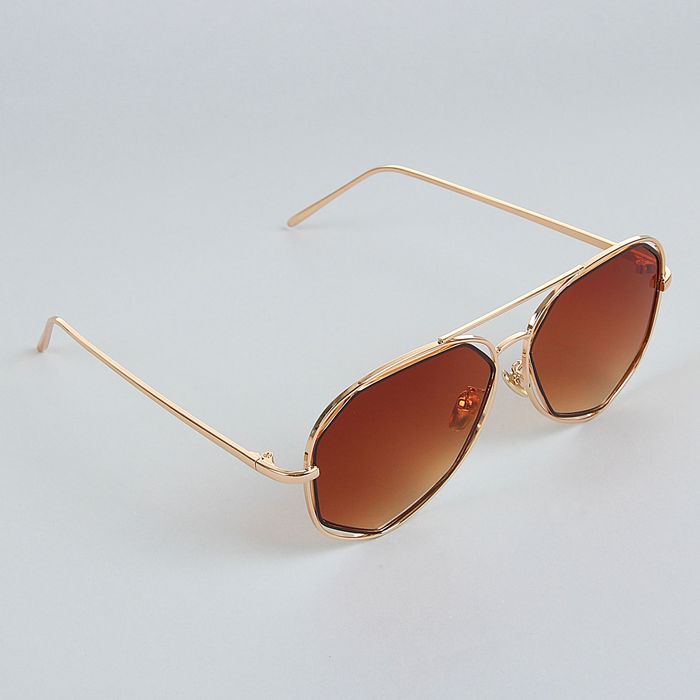 Очки солнцезащитные "Футуристические", оправа-грани под золото, линзы коричневые, градиент