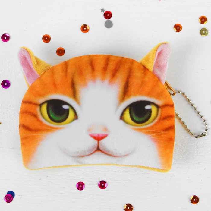 Мягкий кошелёк "Рыжий котик", розовые ушки