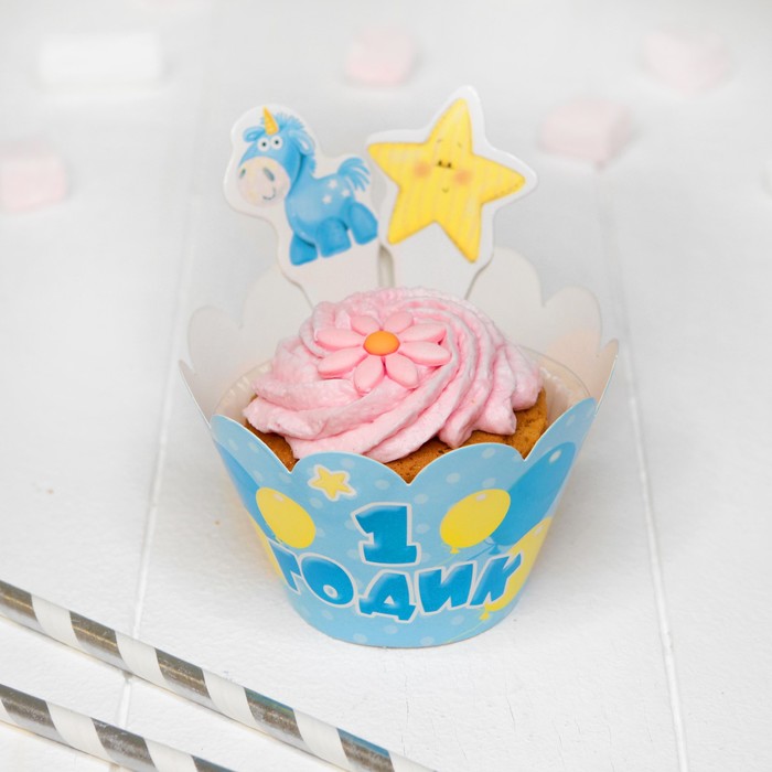Украшения для кексов "1 годик", малыш, набор: 6 формочек, 12 шпажек