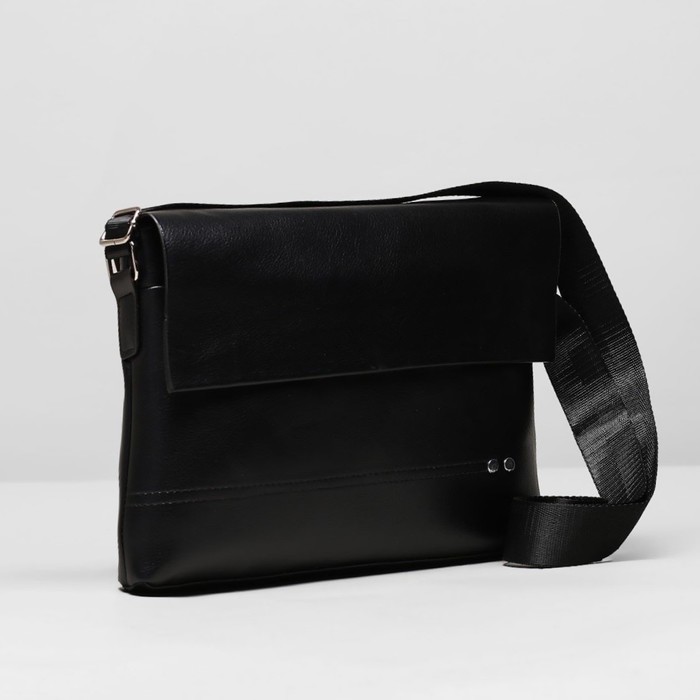 Планшет мужской "Джек", 1 отдел, 2 наружных кармана, длинный ремень, чёрный