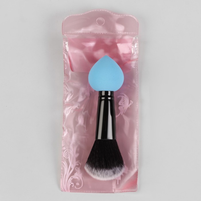 Кисть для макияжа/пудры и румян, со спонжем, скруглённая, двусторонняя, скошенная, цвет МИКС