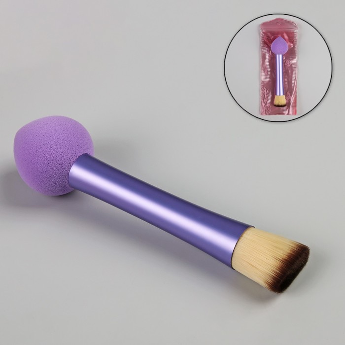 Кисть для макияжа/тонального крема, со спонжем, двусторонняя, прямая, цвет МИКС