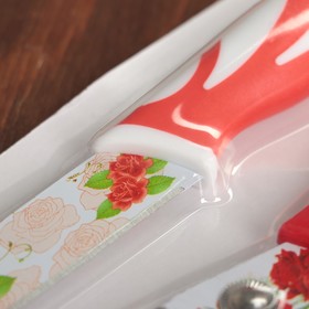 Набор кухонный «Цветение», 3 предмета: нож 12,5 см, ножницы, овощечистка, цвет красный от Сима-ленд