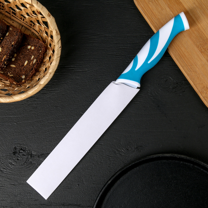 Набор кухонный"Флора", 6 предметов: 5 ножей 8,5/12,5/20/20/20 см, овощечистка, цвет голубой