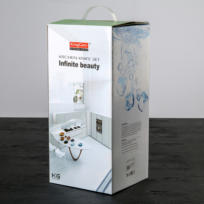 Набор кухонный"Флора", 6 предметов: 5 ножей 8,5/12,5/20/20/20 см, овощечистка, цвет голубой