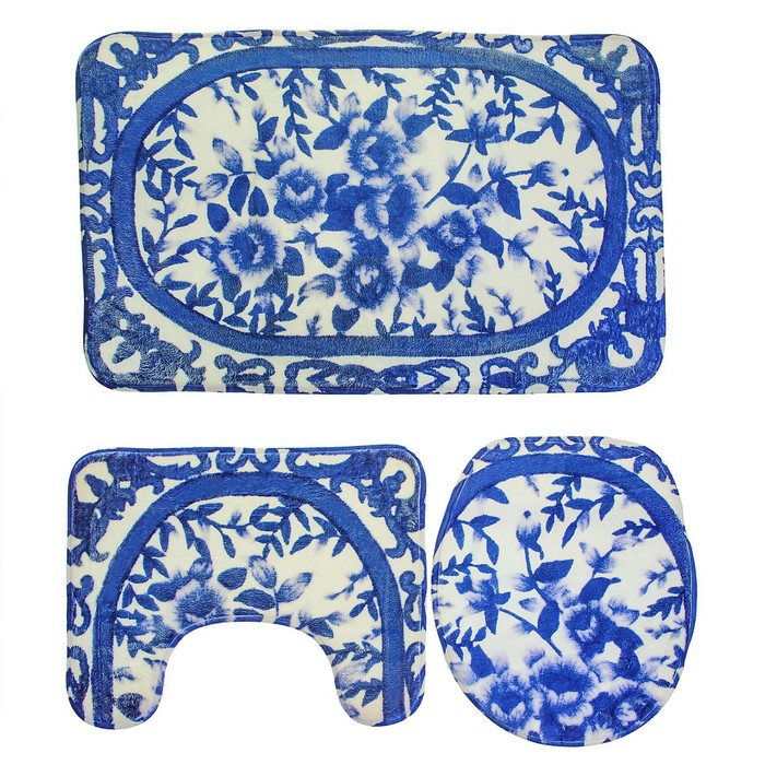 Набор ковриков для ванной и туалета "Гжель" 3 шт