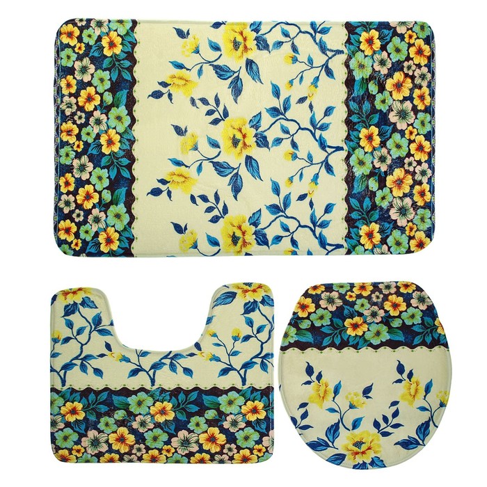 Набор ковриков для ванной и туалета "Полевые цветы" 3 шт