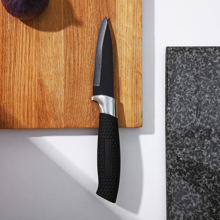 Нож кухонный с антиналипающим покрытием Доляна «Супер-блэк», лезвие 9 см, цвет чёрный