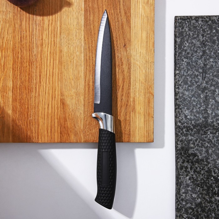 Нож кухонный с антиналипающим покрытием Доляна «Супер-блэк», лезвие 13 см, цвет чёрный