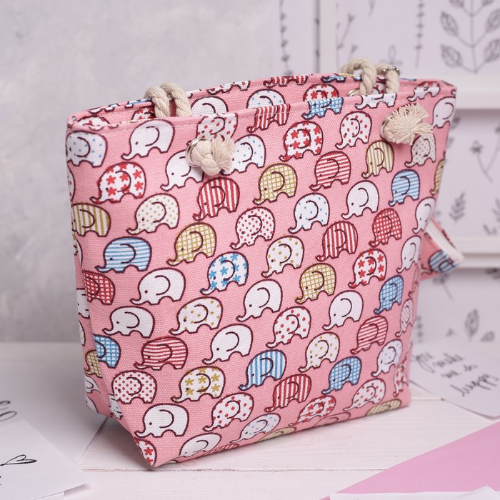 Сумка детская на молнии "Слоны", 1 отдел, с кошельком, цвет розовый