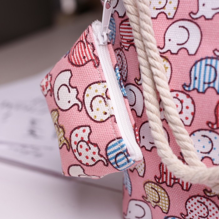 Сумка детская на молнии "Слоны", 1 отдел, с кошельком, цвет розовый