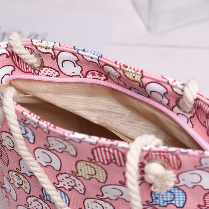 Сумка детская на молнии "Слоны", 1 отдел, с кошельком, цвет розовый