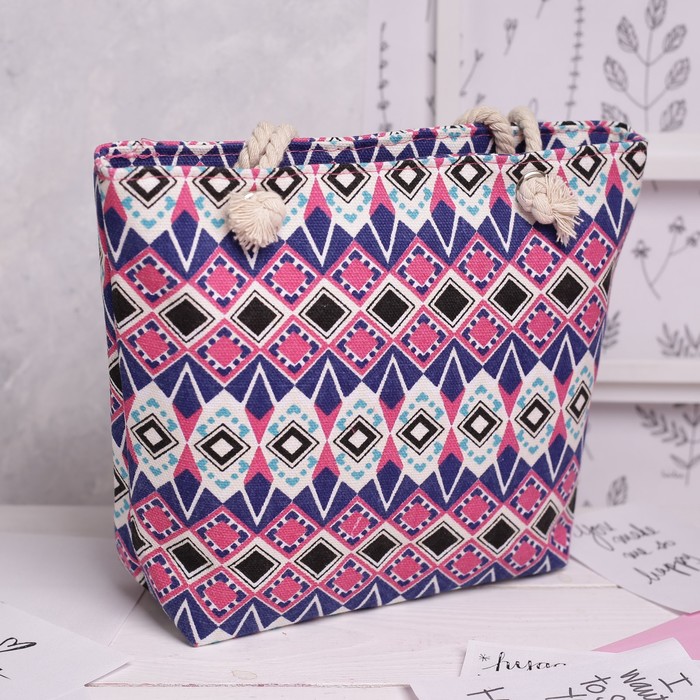 Сумка детская на молнии "Орнамент", 1 отдел, с кошельком, цвет синий/розовый