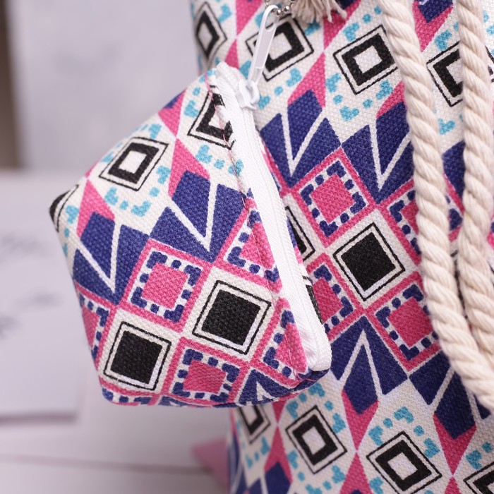 Сумка детская на молнии "Орнамент", 1 отдел, с кошельком, цвет синий/розовый