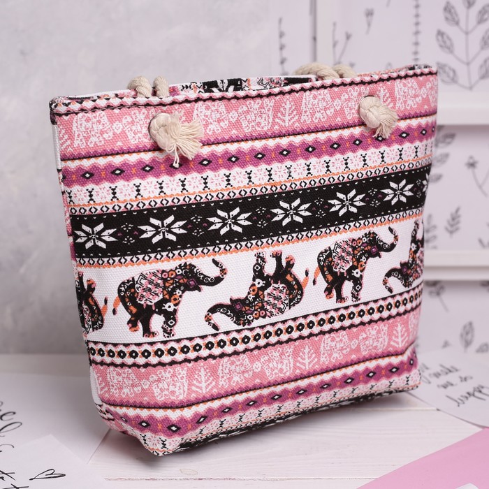 Сумка детская на молнии "Слоны", 1 отдел, с кошельком, цвет чёрный/розовый