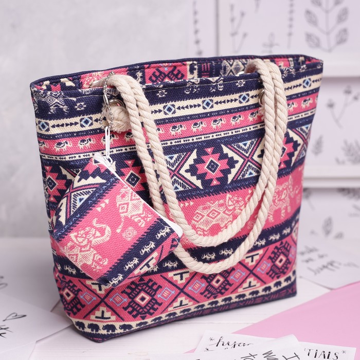 Сумка детская на молнии "Слоны", 1 отдел, с кошельком, цвет розовый/синий