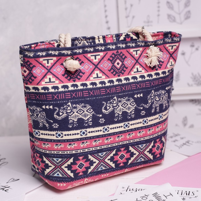 Сумка детская на молнии "Слоны", 1 отдел, с кошельком, цвет розовый/синий