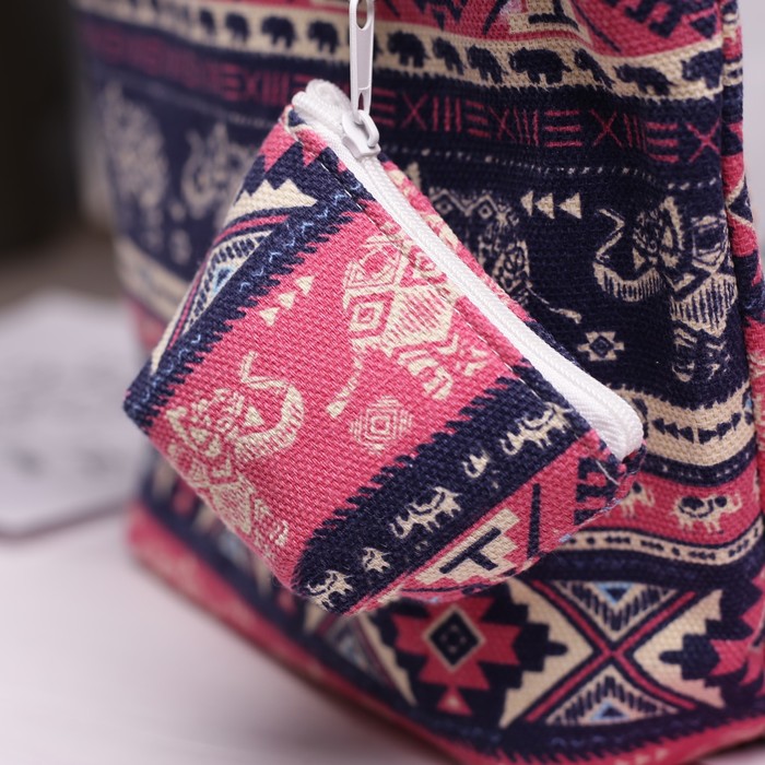 Сумка детская на молнии "Слоны", 1 отдел, с кошельком, цвет розовый/синий