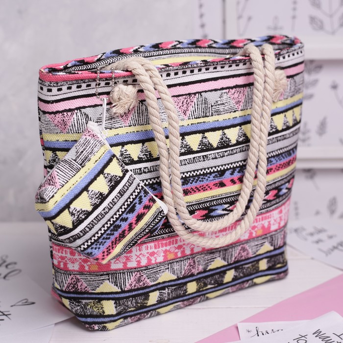 Сумка детская на молнии "Орнамент", 1 отдел, с кошельком, цвет малиновый/жёлтый