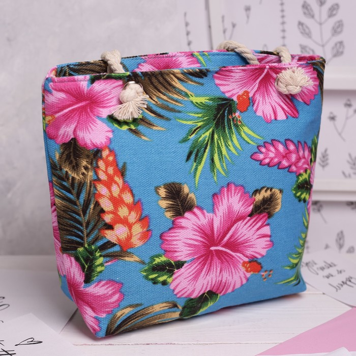 Сумка детская на молнии "Цветы", 1 отдел, с кошельком, цвет бирюзовый