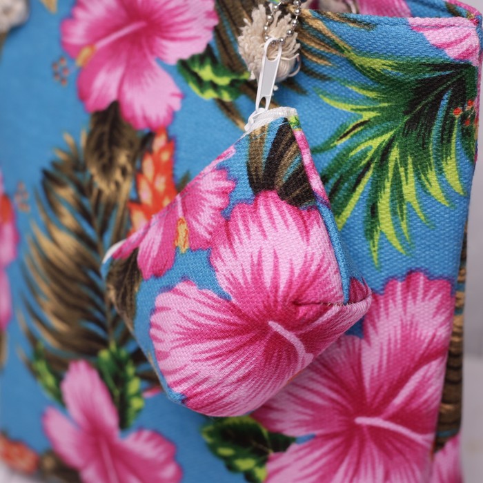 Сумка детская на молнии "Цветы", 1 отдел, с кошельком, цвет бирюзовый