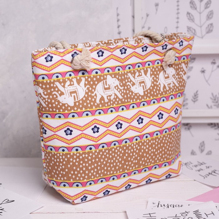 Сумка детская на молнии "Слоны", 1 отдел, с кошельком, цвет коричневый