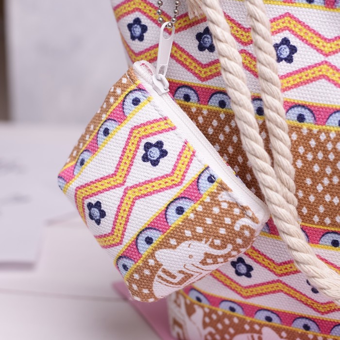 Сумка детская на молнии "Слоны", 1 отдел, с кошельком, цвет коричневый