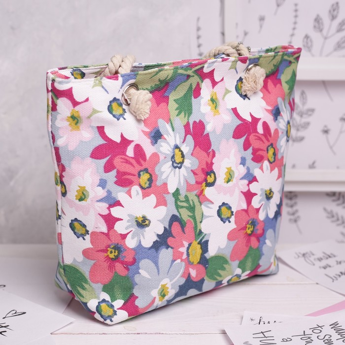 Сумка детская на молнии "Ромашки", 1 отдел, с кошельком, цвет розовый