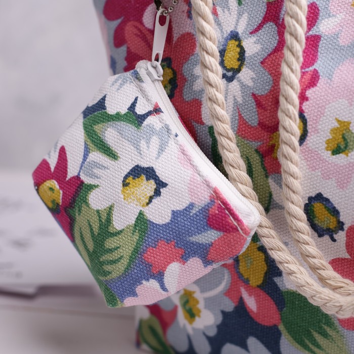 Сумка детская на молнии "Ромашки", 1 отдел, с кошельком, цвет розовый