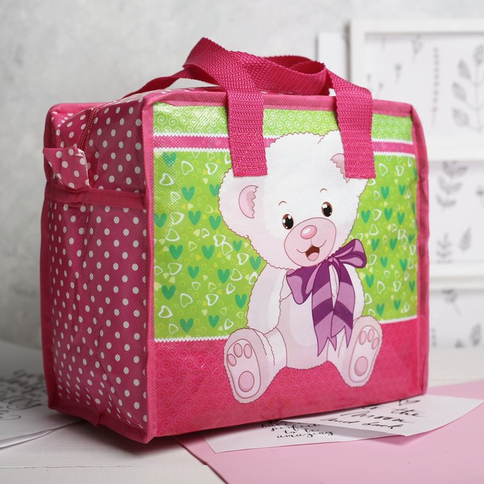 Сумка детская на молнии "Мишка", 1 отдел, цвет малиновый