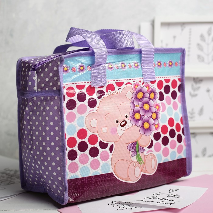 Сумка детская на молнии "Мишка", 1 отдел, цвет фиолетовый