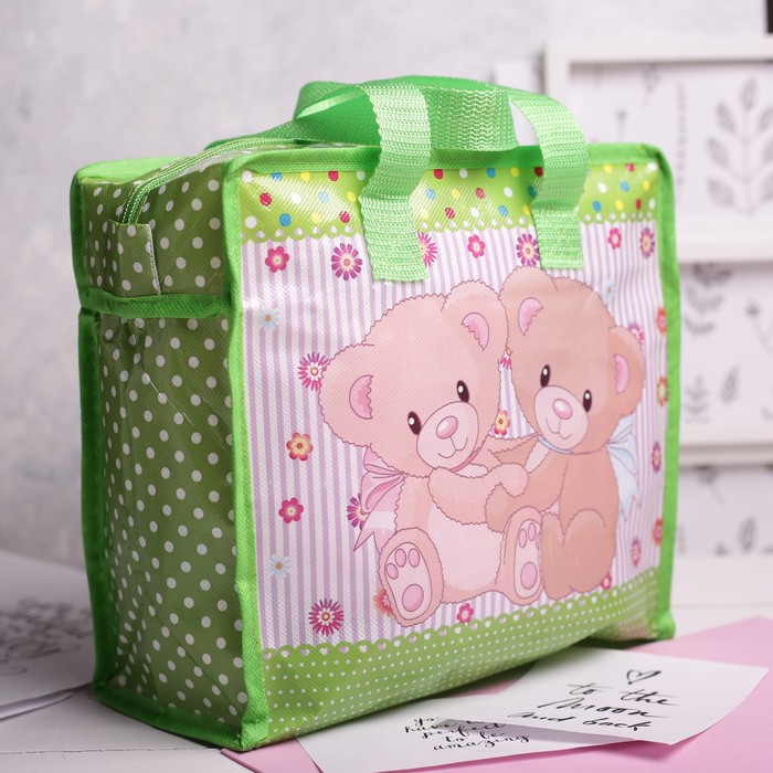 Сумка детская на молнии "Мишка", 1 отдел, цвет зелёный