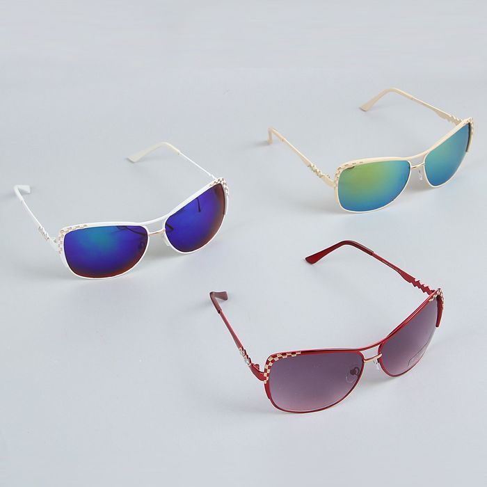 Очки солнцезащитные "Оверсайз", дужки-ромбы, оправа микс тонкая с шахматкой