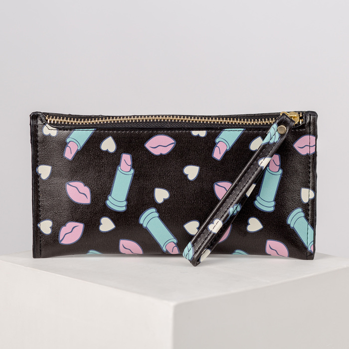 Кошелёк женский на молнии "Губки", с ручкой, 1 отдел, для карт, цвет чёрный