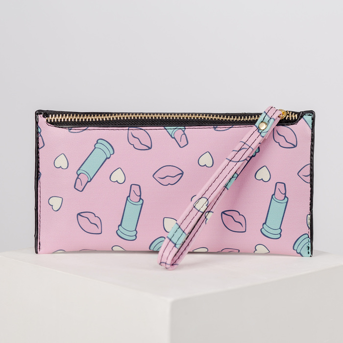 Кошелёк женский на молнии "Губки", с ручкой, 1 отдел, для карт, цвет розовый