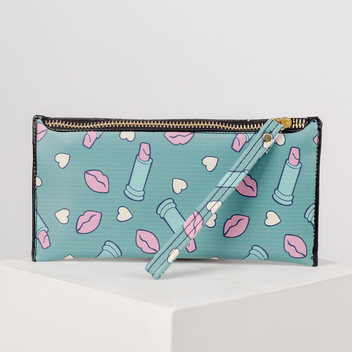 Кошелёк женский на молнии "Губки", с ручкой, 1 отдел, для карт, цвет мятный