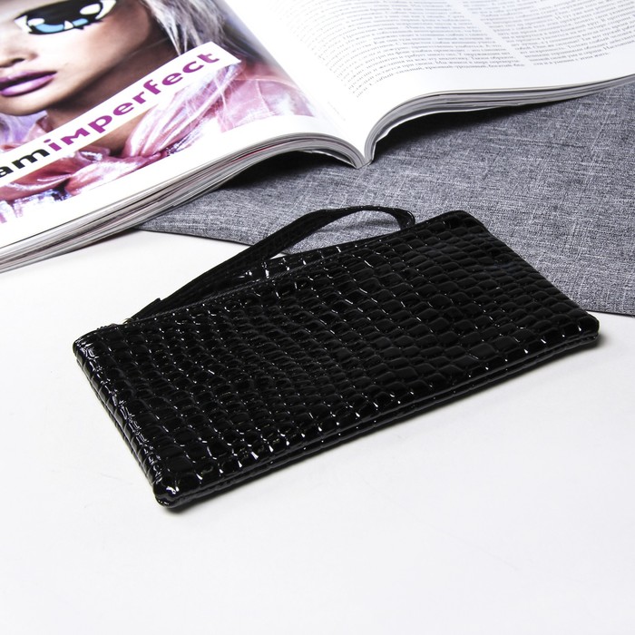 Кошелёк женский на молнии "Блеск", с ручкой, 1 отдел, цвет чёрный