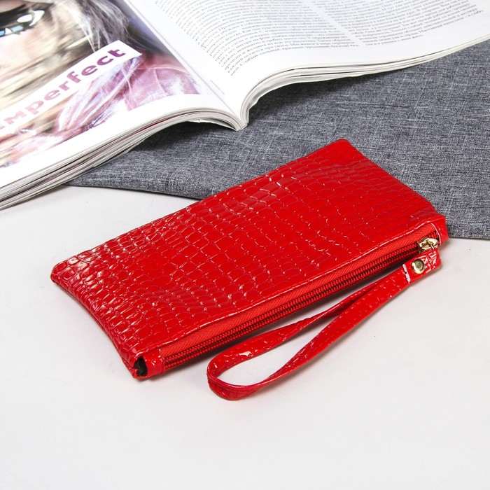 Кошелёк женский на молнии "Блеск", с ручкой, 1 отдел, цвет красный