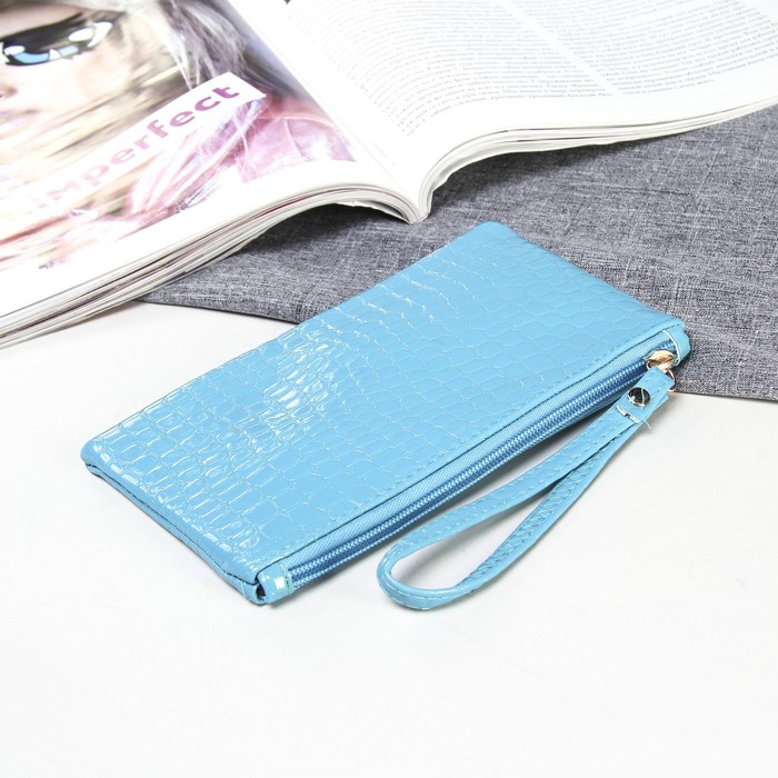 Кошелёк женский на молнии "Блеск", с ручкой, 1 отдел, цвет бирюзовый