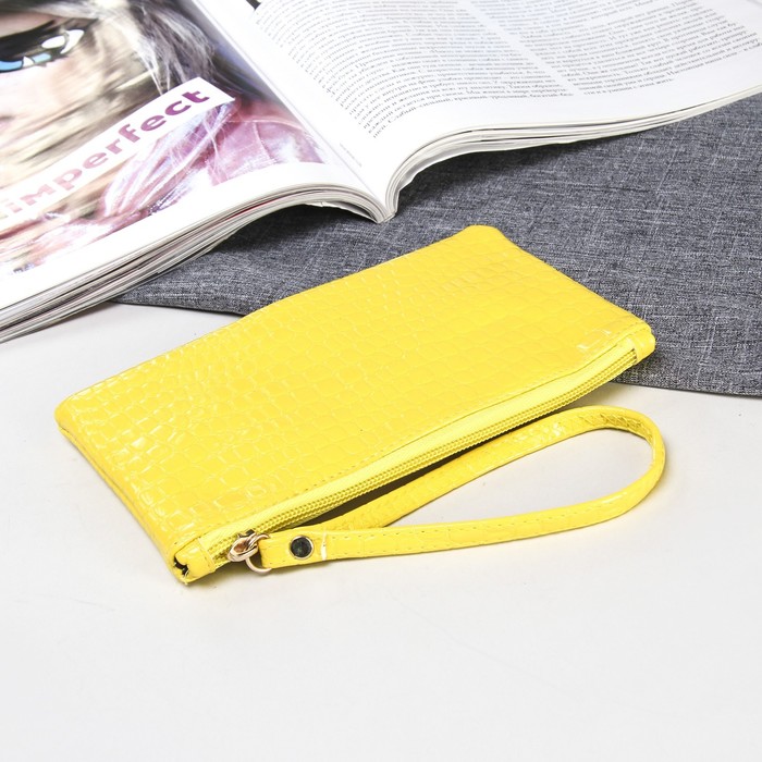 Кошелёк женский на молнии "Блеск", с ручкой, 1 отдел, цвет жёлтый