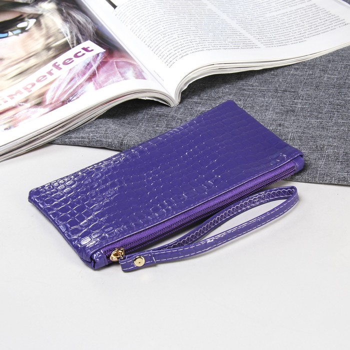 Кошелёк женский на молнии "Блеск", с ручкой, 1 отдел, цвет сиреневый