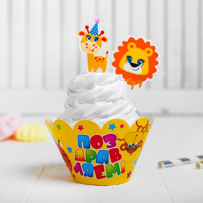 Украшения для кексов "Поздравляем", зверята, набор: 6 формочек, 12 шпажек