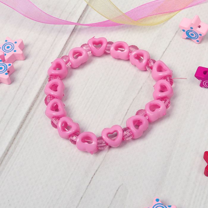 Браслет детский "Выбражулька" бусинки с сердцем, цвет МИКС