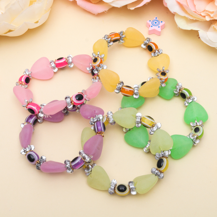 Браслет детский "Выбражулька" сердечки с бусинками, цвет МИКС